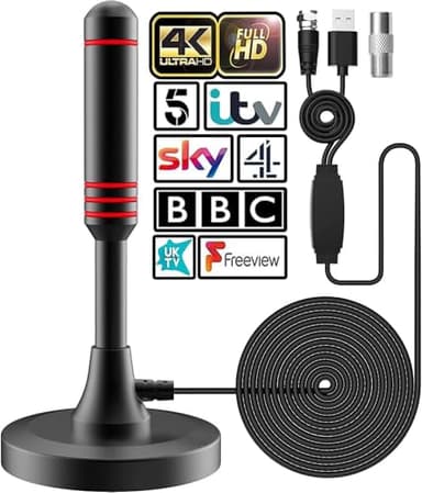 2026 Newest HDTV Aerial - Indoor TV Aerial for Smart TV with Signal Booster - Digital TV Aerial for Freeview TV 600 Miles Long Range Support 4K 1080P -With Magnetic Base / 16.5FT Coax Cable (T808)