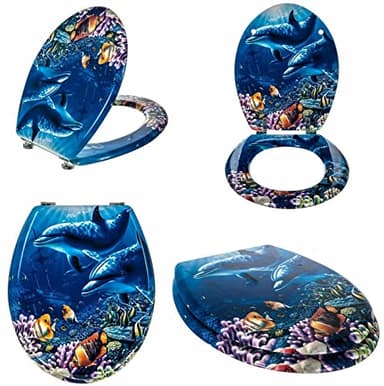 Optimal Products Toilet Seat Novelty Design Stainless Steel Hinges All Printed Loo Seats All Printed ON 3 Sides (SEA Creature)