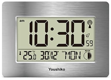 Youshiko Radio Controlled Wall Clock (Official UK Version) Large Screen LCD Silent Auto Set Up with Day Date Month