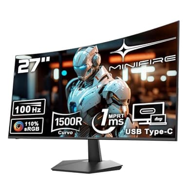 Minifire 27 Inch 100Hz Curved Monitor, USB Type-C Port, Built in Speaker, Eye-Care for Business/Office, FHD 1080P PC Screen, 100x100mm VESA, FlickerFree, Lowblue Mode, Anti Glare, HDMI Port (MF27C1)