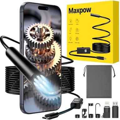 Maxpow Endoscope Inspection Camera - 1920 HD Flexible Rigid Snake Inspection Camera, 8 LED Lights Adjustable IP67 Waterproof Probe Drain Endoscope for Android and iOS(16.4 ft/ 4.98m)-Upgraded