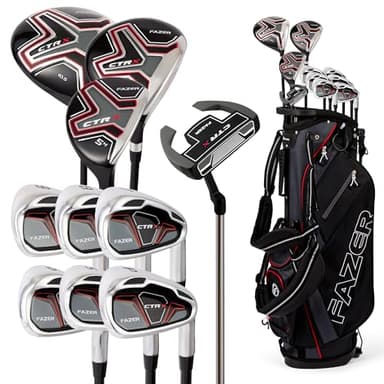Fazer CTRX Steel Golf Club Full Set - Complete Men's Package with Driver, Woods, Hybrid & Irons - Stand Bag & Head Covers Included - Ideal Golf Clubs for Beginners & Players