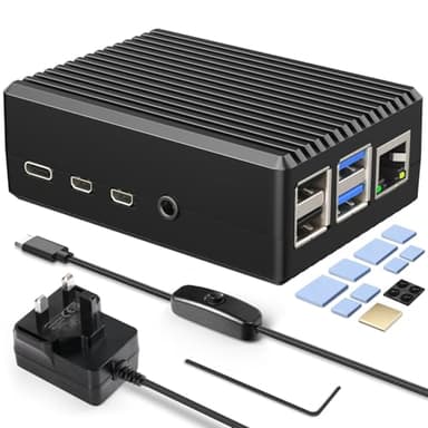Miuzei Raspberry Pi 4 Case Aluminum with Power Supply, Raspberry Pi 4 Model B Case with Passive Cooling, 5V 3A USB-C Power Supply with On/Off Switch （UK plug)