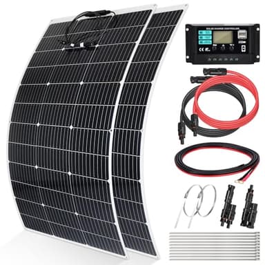 【240W 12V Flexible Solar Panel Kit】KOLLNIUN 2Pcs 120W Ultra-Thin Flexible Solar Panels+30A Solar Charger Controller+T Connector+4Pcs Solar Cable+Cable Tie, PV Panel for Balcony RV Caravan Marine Cabin