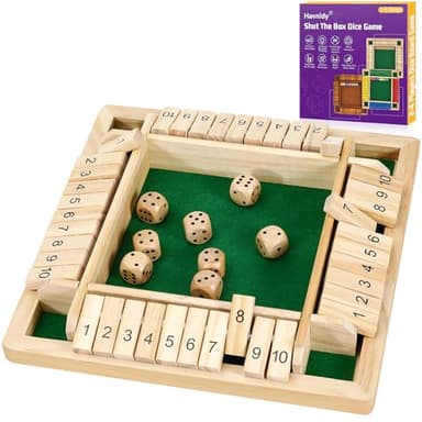 Havnidy Shut The Box Game 4 Player Wooden Table Game,Classic Dice Games,Travel Game,Wooden Math Traditional Pub Board Dice Game, Family Board Games
