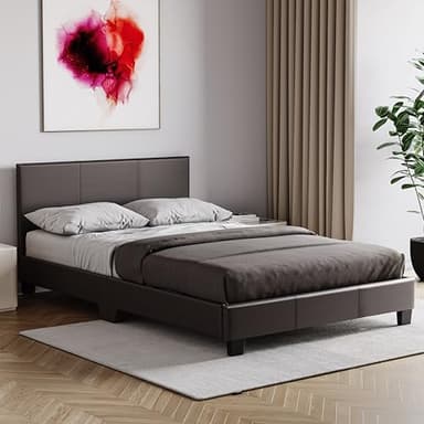 Vida Designs Lisbon Small Double, 4Ft Bed Frame Upholstered Faux Leather Headboard Low Foot End Bedroom Furniture, Black (UKFR Certified)