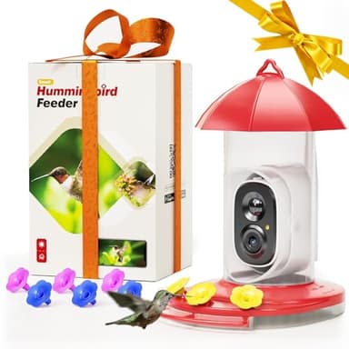 LongPlus® Hummingbird Feeder with Camera, Ant Moat, Bee Proof, Bird Feeder with Camera, Bird Watching Camera with 3 Feeding Ports, Instant Notification, Ideal Gift