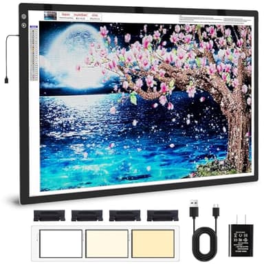 Zocelight A1(35.4''x 23.6'') Large Rechargeable Light Pad for Diamond Painting,6 Levels & Stepless Dimming Light Box for Tracing,3-Color Modes Light Board,Built-in 6000mAh Battery Light Table for Art