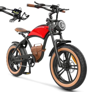 Hidoes B10 Ebikes for Adults,13Ah Battery 70Km Range,Fat Tire Electric Bike for Adults Up to 25Km/h, 60N·M Motor Electric Bicycle Retro E Bike,with Leather Bags,20" All-Terrain Tires