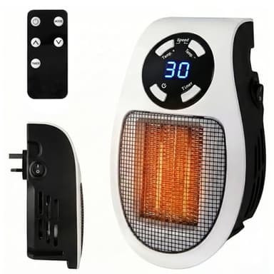 Ventox 500W Ceramic Fan Heater with Remote, Plug In Electric Heater, Adjustable thermostat, 12 Hour Timer and LED Display, 2 Fan Speeds, Overheat Protection, Suitable for Home, Office (White, 500W)