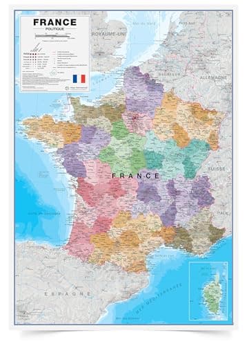 Wall Map of France - Political - 84 x 118 cm – Poster of French Regions & Departments Visited – Maps International + 50 Years of Experience in Cartography