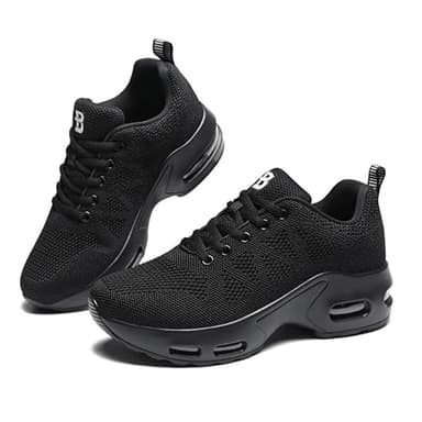 Womens Orthopedic Trainers Running Shoes Air Cushion Athletic Sports Lightweight Walking Sneakers Mesh Breathable Ladies Nursing Work Arch Support Plantar Fasciitis Jogging Shoes All Black UK 5.5