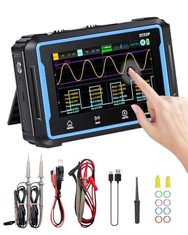 Oscilloscope Multimeter 2 Channel, WapoRich 3 in 1 Tablet Signal Generator Oscilloscope with 50MHz, 250 MSa/s, 12 Signal Waveforms, TRMS 19999 Counts, 64KB Storage Depth, Online Update