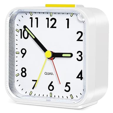 Aitvsfao Alarm Clock, Silent Alarm Clocks Bedside Non Ticking Table Clocks Bedside Clock Battery Powered Large Display Snooze Light Clocks for Heavy Sleepers Kids Bedrooms Office Travel White