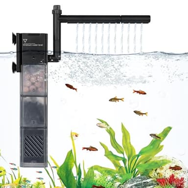 hygger 5-in-1 Power Quiet Fish Tank Filter,3-Stages Filtration Internal Aquarium Filter with Aeration & Rainfal Adjustable Flow Submersible Filter for 13-35 Gallon Tank (9W)