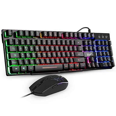 Gaming Keyboard and Mouse Set,Mafiti Rainbow Backlit Keyboard with Mechanical Feeling Breathing Light for Working or Gaming,UK Layout