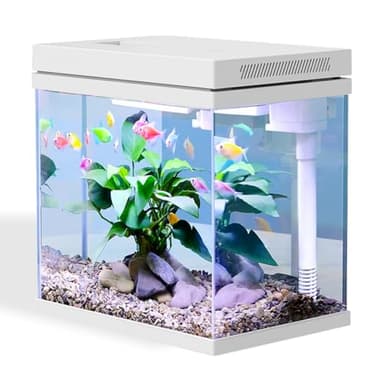 Craftsboys 9L Fish Tank, Nano Glass Aquarium, Upgrade Filter system and LED Light, for Freshwater & Marine, Filter Balls Included (White, 9L)