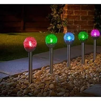 Fabulouz Garden Solar Crackle Ball Stake Lights – 6 Pack RGB LED, Color-Changing, Solar Powered Outdoor Pathway & Decorative Lights for Patio, Yard, Weatherproof & Easy to Install