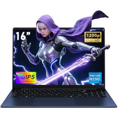 NAIKLULU 16 Inch 2025 Cheap Gaming Laptop RAM 16GB SSD 1TB Processor N150 (1.2 to 3.6GHz), Budget Gaming Laptop Computer, 1920x1200P/6000MAH/46.2Wh/Backlit Keyboard/Touchpad/Webcam