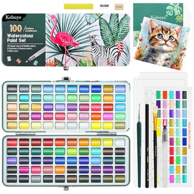 Watercolour Paint Set Art Watercolor - 100 Water Colour Paints Sets in Portable Box - Travel Watercolours Kit with Brushes Paper Pencils Palette - Essential Kits for Kids Adults Artist Beginners