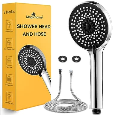 Magichome Shower Head and Hose 2M, High Pressure Shower Head with 5 Modes, Universal Handheld Showerhead for Low Water Pressure