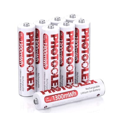 PHOTOOLEX AAA Rechargeable Batteries 1300mWh, 8 Count Lithium AAA Batteries, 1.5V High Power Output Triple a Lithium Battery 1600+ Cycles Long Lasting (No Charger)