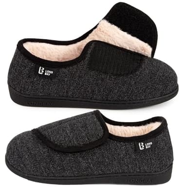 LongBay Women's Diabetic Wide Fit Memory Foam Slippers Comfy Cozy Arthritis Edema House Shoes,NEW Black,8UK