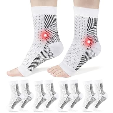 ACWOO Plantar Fasciitis Socks, 4 Pairs Neuropathy Socks Ankle Compression Socks for Women Men, Breathable Anti-Slip Ankle Support Brace Wide Calf Compression Socks for Pain Relief, Flying, Running