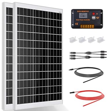 ECO-WORTHY Solar Panel Kit 240W 12V System Power 1kWh/Day Off-Grid for Motorhome Car Boat Camping Shed:2pcs 120W Mono Solar Panel + 30A PWM Solar Charge Controller + Z Brackets+ Solar Extension Cables