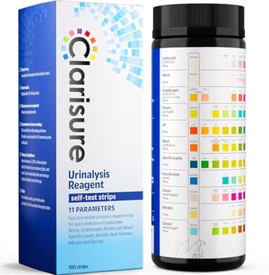 Clarisure Urinalysis Urine Test Strips, 100 Sticks/Dipsticks | 11-Parameter Test