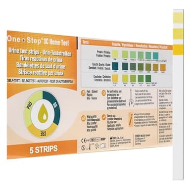 One Step: 5 x Kidney Function Test Strips, Creatinine, Protein and Specific Gravity Urine Kits - Kidney Testing Kit