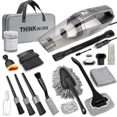 THINKWORK Car Vacuum Cleaner Kit - Car Cleaning Kit with 8000PA High Power Handheld Vacuum, Auto Detailing Set with Interior Detailing Brushes and Cleaning Tools