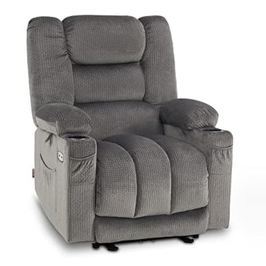 MCombo Zero Gravity Electric Recliner Armchair, Power Reclining Chairs with Massage & Heat, Extended Footrest, USB Ports, Cup Holders for Living Room 6079 (Grey, Medium)
