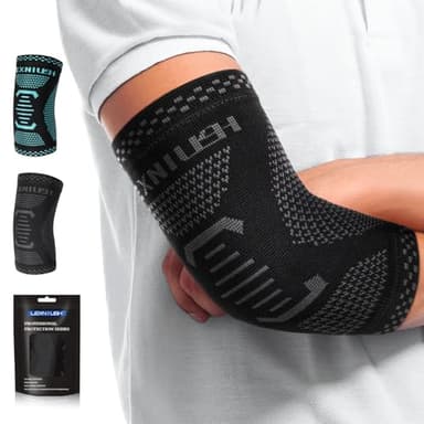 Lexniush Elbow Support for Men Women, Tennis & Golfers Elbow Brace for Tendonitis, Arthritis, Joint Pain Relief, Elbow Compression Sleeves for Weightlifting, Sports, Fitness, Golf, Gym Black Grey M