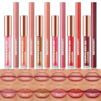 12 Pcs Hydrating Lip Oils + Lip Liner Pencil Combo Sets, Nude Lipliner Glass Lip Glosses Long Lasting Non-Fading Waterproof Lip Makeup Set Gift For Women
