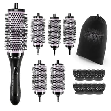 Yocdunm Round Hair Brush Set Detachable Handle Hair Roller Brush 3 Sizes Round Hair Brush for Blow Drying with 6 Positioning Clips,6 Barrels 1 Handle ()