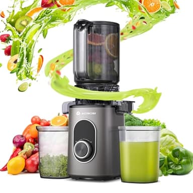 AAOBOSI Juicer with 110 mm Opening, Slow Juicer for Vegetables and Fruits, High Juice Yield, Electric Juicer with Reverse Function, Easy to Clean, BPA-free, includes Brush and 2 Cups