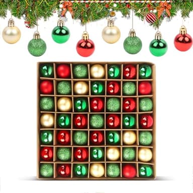 49Pcs Christmas Tree Baubles, 3cm Red Gold Green Glitter Baubles, Xmas Tree Hanging Ball Decorations, 21 * 21 * 3cm (Red Gold Green)