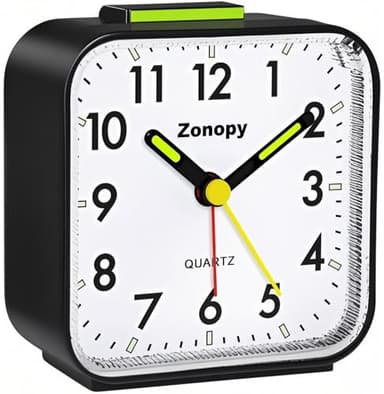 Zonopy Silent Analog Alarm Clock with Night Light, Batteries, Loud Alarm, Snooze, Bright Screen, Portable Design