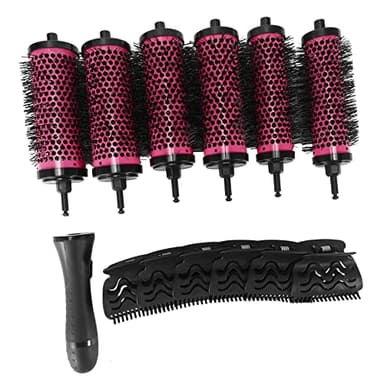 RETTI 6pcs/set 3 Sizes Round Hair Brush Set Detachable Handle Hair Roller Brush with Positioning Clips Aluminum Ceramic Barrel Curler Comb Hairdresser, Small Medium Large