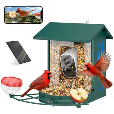 PawHut Bird Feeder with Camera, Smart Bird Feeder Camera AI Identifies 16,000+ Species, 2K HD Auto Capture Video, APP Instant Notifications, Hummingbird Feeding Add-ons, 3W Solar Panel, 32GB Card