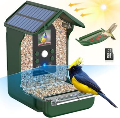 Rkdely Bird Feeder with Camera Solar Powered, Smart Bird Feeder Camera 1080P HD Auto Capture Photo and Video, Camera Wireless Outdoor Garden PIR Motion, Present for Bird Lovers