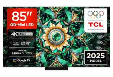 TCL 85Q7C-UK QD-Mini LED TV, 4K HDR Premium 2600, Smart TV Powered by Google TV (Dolby Vision IQ & Atmos, HVA Panel, Audio by Bang & Olufsen, 144Hz Motion Clarity Pro)