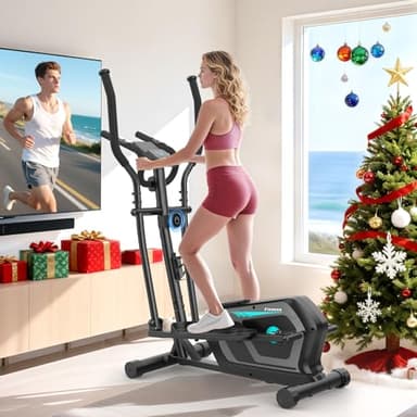 Elliptical Cross Trainer for Home, 16-Level Resistance Magnetic Elliptical Machine, Ultra-Quite Cross Trainer with LCD Monitor, Pulse Sensor for Home Gym, Weight Capacity 130KG