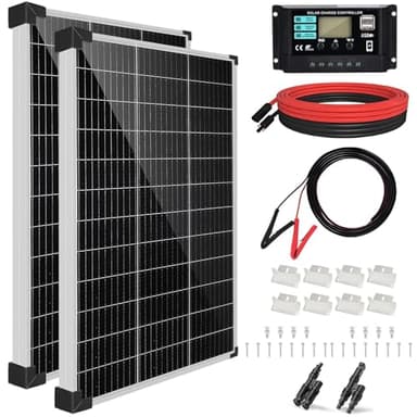 【240W Solar Panel 12V Kit】KOLLNIUN 2x120W Caravan Solar Panel Kit 1kWh/Day Off-Grid for RV Car Boat Camping:2 Pcs 120W Mono Solar Panels+30A Solar Charge Controller+T Connector+Solar Cable+Z Brackets