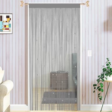 Taiyuhomes Bead String Curtains Door Fly Screen Curtain Beaded Curtain For Doorways Window Decorations Room Divider Single Door Curtains Beads (90x200cm) Grey