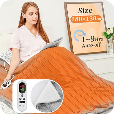 Mia&Coco Electric Heated Blanket Throw Flannel Sherpa Fast Heating 180x130cm, 10 Heat Levels & Up-to-9-Hours Auto-Off Timer & LED Display, for Home Office Use, Machine Washable, ETL Certified, Grey