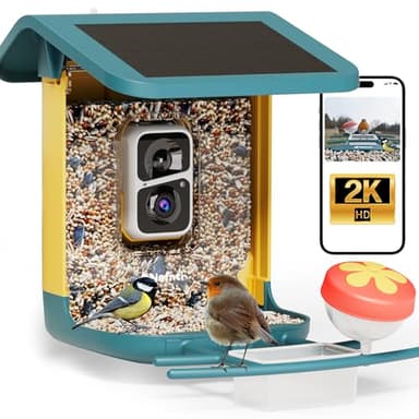 2K Bird Feeder with Camera, Solar Powered, AI Identify 10,000+ Birds, 1.8L Capacity, IP65 Waterproof, 2.4GHz/5GHz, Bird Box Camera with Full Color Night Vision, Present for Bird Lover
