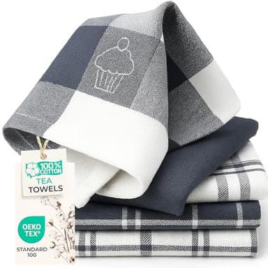 LivinEase 100% Cotton Tea Towels for Kitchen - Pack of 5 Extra Large T Towels - Super Absorbent Dish Cloths for Drying - Decorative Grey Teatowels 70 x 50cm Set