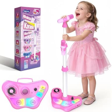 Dislocati Kids Karaoke Machine 2 Microphones, Girls Toys Age 3 4 5 6 7 8 9 10 Year Old Girls Gifts Kids Microphone and Stand Girls Birthday Presents Bluetooth Speaker with LED Lights